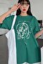 Plus Size Women's Striped Figure Oversize Mint Green T-shirt - 3