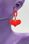 Women's Matte Pastel Red Color Acrylic Heart Earrings