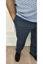 Men's Large Size Classic Comfortable Fit Navy Blue Linen Trousers - 3
