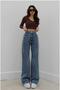 Milano Dark Blue Snow Wash Casual Palazzo Wideleg Jean Power Lycra Women's High Waist - 2