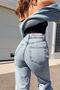 Serenay 90's Blue Snow Wash Lycra Super High Waist Loose Jeans Palazzo Trousers - 3