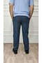 Men's Large Size Classic Comfortable Fit Navy Blue Linen Trousers - 5