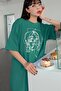 Plus Size Women's Striped Figure Oversize Mint Green T-shirt - 4