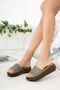 Women's Khaki Linda Wedge Heel Casual Thick Soled Slippers - 3