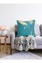 Double Sided Turquoise Gold Detailed Digital Printed Modern Raschel Knitted Pillow Throw Pillow Cover on the Floor - 2