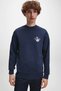 Little Prince Chest Print Cartoon Printed Indigo Blue Navy Blue Men's Knitted Sweatshirt Long Sleeve