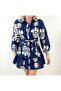 Ethnic Patterned Navy Blue Dress