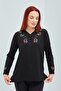 Women's Black V-Neck Buttoned Floral Lycra Mother's Combed Cotton Blouse - 5