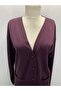 Women's Plum Long Buttoned Pocketed Mother Combed Cotton Cardigan - 2