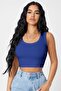 Kadın Lacivert Kare Yaka Crop Top Bluz