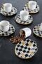 Enzo Chess 6-Person Porcelain Cup Set with Glass Plate - 90 ml