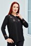 Women's Black V-Neck Buttoned Floral Lycra Mother's Combed Cotton Blouse - 3