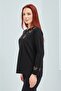 Women's Black V-Neck Buttoned Floral Lycra Mother's Combed Cotton Blouse - 6