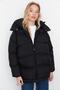 Siyah Oversize Kalıp Kapüşonlu Su İtici Şişme Mont TWOAW23MO00193 - 6