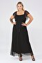 Madonna Collar Dot Tulle Detailed Plus Size Women's Long Dress-black - 3