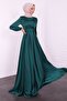 Cross Belted Hijab Evening Dress Emerald - 2
