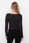 Black Button Detailed Square Neck Fitted Flexible Crop Knitted Blouse TWOAW23BZ00384 - 6
