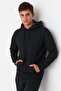 Siyah Oversize/Geniş Kesim Kapüşonlu İçi Polar/Sıcak Tutan Sweatshirt TMNAW23SW00195 - 7
