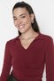 Claret Red Slim Gathered Polo Neck Flexible Knitted Blouse TWOAW23BZ00249 - 2