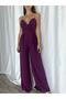 Purple Flexible Crepe Fabric Strap Double Breasted Neck Long Evening Dress Jumpsuit 582101 697
