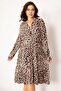 Women's Large Size Brown V-Neck Front Patchwork Half Buttoned Waist Gathered Long Sleeve Dress 65n33705 - 2