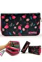 Pencil Case Flamingo Black Kawai Organizer Pencil Case Vegan Leather Three Compartment Pen Holder