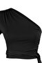 Siyah Fitted/Vücuda Oturan Bağlama Detaylı Tek Kol Crop Esnek Örme Bluz TWOAW23BZ00094 - 11