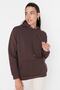 Dark Brown Kangaroo Pocket Hooded Boyfriend Ribbed Knitted Thick Sweatshirt - 6