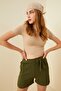 Women's Cream Short Sleeve Crop Blouse - 2