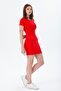 Women's Red Camisole Crew Neck Short Sleeve Ribbed Mini Dress - 7