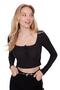 Black Button Detailed Square Neck Fitted Flexible Crop Knitted Blouse TWOAW23BZ00384 - 2