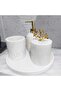 White Golden - Natural Marble Bathroom Set | 4 Pieces | Gold |