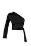 Siyah Fitted/Vücuda Oturan Bağlama Detaylı Tek Kol Crop Esnek Örme Bluz TWOAW23BZ00094 - 10