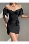 Leaf Sleeve Front Tie with Chest Pad Mini Cocktail Invitation Evening Dress - 2