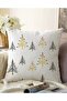 Double Sided Gold Detailed Pinewood Patterned Modern Raschel Knitted Pillow Throw Pillow Cover on White Background