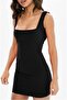 Tknfashıon Flexible Diver Fabric Strap Square Collar Mini Dress Evening Dress 381