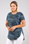 Camouflage Pattern Skirt Tip Curved Long Size T-Shirt-Petrol - 2
