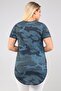 Camouflage Pattern Skirt Tip Curved Long Size T-Shirt-Petrol - 5