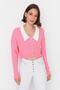 Pembe Süper Crop Gömlek Garnili Triko Hırka TWOAW23HI00519 - 3