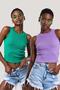 Women's Green Lilac Halter Neck Ribbed 2-Piece Crop Blouse