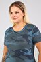 Camouflage Pattern Skirt Tip Curved Long Size T-Shirt-Petrol