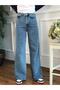 Super High Waist Lycra Blue Snow Wash Wide Leg Women's Jeans - 2