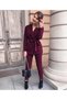 Women's Burgundy Double Atlas Fabric Belted Suit (BORDO)