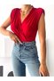 Women's Padded Detailed Double-Breasted Collar Bodysuit Red - 3