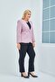 Women's Large Size V-Neck Single Button Lilac Jacket - 5