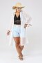 Chiffon Sleeve End with Pompom Detail Pareo-white - 7