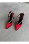 Merlot Stone Detailed Red Satin 10 cm Women's Stiletto, High Heels