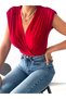 Women's Padded Detailed Double-Breasted Collar Bodysuit Red - 5