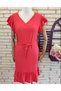 Women's Red, Ruffle Detail Belted Aerobin Fabric Dress 88cm (RED) - 3