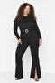 Plus Size Trousers with Flare Cut Black Belt - Tbbaw23Ar00001